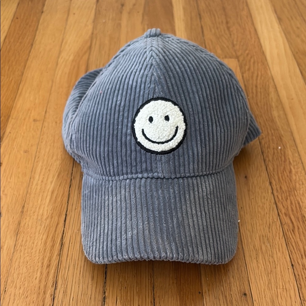 Gray Corduroy Smiley Face Cap